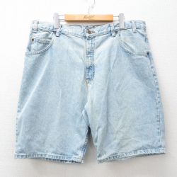 W38★古着 ショート パンツ ショーツ メンズ コットン 薄紺 ネイビー デニム 25jun30 中古 ボトムス 短パン ショーパン ハーフ