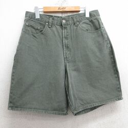 W32★古着 ルート66 ショート パンツ ショーツ メンズ 00年代 00s コットン 濃緑 グリーン デニム 25jul01 中古 ボトムス 短パン ショーパン ハーフ