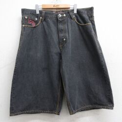 W41★古着 クージー COOGI ハーフ パンツ ショーツ メンズ ユニオンジャック 大きいサイズ コットン 黒 ブラック デニム 【spe】 25jul01 中古 ボトムス 短パン ショーパン ショート