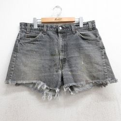 W36★古着 リーバイス Levis 505 ショート パンツ ショーツ メンズ 90年代 90s ヒゲ コットン USA製 黒 ブラック デニム 【spe】 25jul02 中古 ボトムス 短パン ショーパン ハーフ