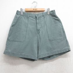 W35★古着 ショート ベイカー パンツ ショーツ メンズ 90年代 90s コットン 薄緑 グリーン 25jul02 中古 ボトムス 短パン ショーパン