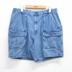 W36★古着 ショート ブッシュ パンツ ショーツ メンズ コットン 紺 ネイビー デニム 【spe】 25jul03 中古 ボトムス 短パン ショーパン