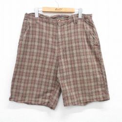W34★古着 セントジョンズベイ ショート パンツ ショーツ メンズ コットン 紺他 ネイビー チェック 25jul03 中古 ボトムス 短パン ショーパン ハーフ