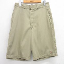 W32★古着 ディッキーズ Dickies ハーフ ワーク パンツ ショーツ メンズ ベージュ系 カーキ 25jul03 中古 ボトムス 短パン ショーパン