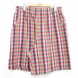 【50%OFF】W38★古着 ショート イージー パンツ ショーツ メンズ 00年代 00s 赤他 レッド チェック 25jul03 中古 ボトムス 短パン ショーパン