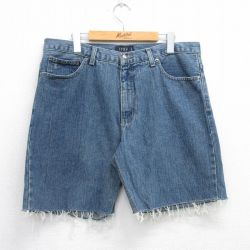 W36★古着 IZOD ショート パンツ ショーツ メンズ コットン 紺 ネイビー デニム 25jul03 中古 ボトムス 短パン ショーパン ハーフ