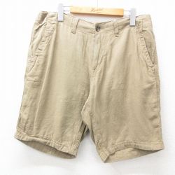 【50%OFF】W34★古着 ラッキーブランド Lucky Brand ショート パンツ ショーツ メンズ リネン ベージュ カーキ 25jul04 中古 ボトムス 短パン ショーパン ハーフ