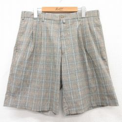 W34★古着 ショート パンツ ショーツ メンズ ベージュ他 カーキ チェック 25jul04 中古 ボトムス 短パン ショーパン ハーフ