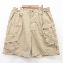 【50%OFF】W34★古着 ショート カーゴ パンツ ショーツ メンズ リップストップ ベージュ カーキ 25jul04 中古 ボトムス 短パン ショーパン