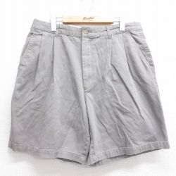 【20%OFF】W36★古着 ショート パンツ ショーツ メンズ コットン グレー 25jul07 中古 ボトムス 短パン ショーパン ハーフ