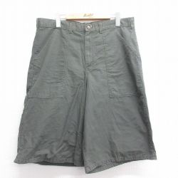 W34★古着 ディッキーズ Dickies ハーフ ベイカー パンツ ショーツ メンズ リップストップ コットン 濃緑系 グリーン 【spe】 25jul07 中古 ボトムス 短パン ショーパン