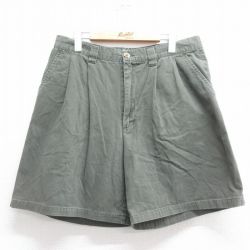 W34★古着 ショート パンツ ショーツ メンズ 00年代 00s コットン 濃緑系 グリーン 25jul07 中古 ボトムス 短パン ショーパン ハーフ