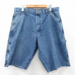 【20%OFF】W34★古着 ラングラー Wrangler ショート ペインター パンツ ショーツ メンズ 紺 ネイビー デニム 25jul07 中古 ボトムス 短パン ショーパン