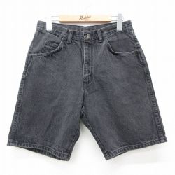W30★古着 ラングラー Wrangler ショート パンツ ショーツ メンズ コットン 黒 ブラック デニム 25jul07 中古 ボトムス 短パン ショーパン ハーフ