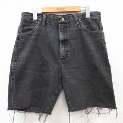 【20%OFF】W34★古着 ラングラー Wrangler ショート パンツ ショーツ メンズ コットン 黒 ブラック デニム 25jul08 中古 ボトムス 短パン ショーパン ハーフ