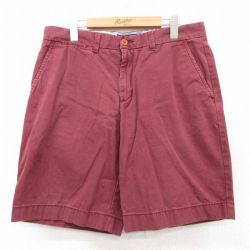 W35★古着 トミーヒルフィガー TOMMY HILFIGER ブランド ショート パンツ ショーツ メンズ ワンポイントロゴ コットン エンジ 25jul08 中古 ボトムス 短パン ショーパン ハーフ