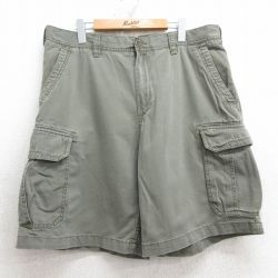 【20%OFF】W38★古着 オールドネイビー OLD NAVY ショート カーゴ パンツ ショーツ メンズ コットン 濃緑系 グリーン 25jul08 中古 ボトムス 短パン ショーパン