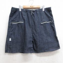W40★古着 ショート パンツ ショーツ メンズ 大きいサイズ 濃紺 ネイビー デニム 25jul08 中古 ボトムス 短パン ショーパン ハーフ