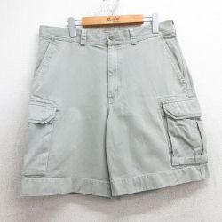 W35★古着 ランズエンド ショート カーゴ パンツ ショーツ メンズ コットン 薄グレー 25jul08 中古 ボトムス 短パン ショーパン