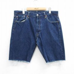 W36★古着 リーバイス Levis 501 ショート パンツ ショーツ メンズ コットン 濃紺 ネイビー デニム 25jul09 中古 ボトムス 短パン ショーパン ハーフ