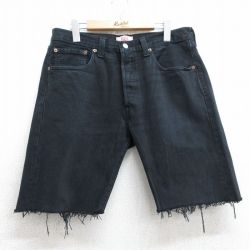 【20%OFF】W34★古着 リーバイス Levis 501 ショート パンツ ショーツ メンズ コットン 黒 ブラック デニム 【spe】 25jul09 中古 ボトムス 短パン ショーパン ハーフ