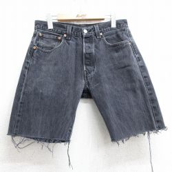 【20%OFF】W32★古着 リーバイス Levis 501 ショート パンツ ショーツ メンズ コットン 黒 ブラック デニム 25jul09 中古 ボトムス 短パン ショーパン ハーフ