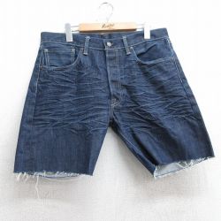 【20%OFF】W36★古着 リーバイス Levis 501 ショート パンツ ショーツ メンズ ヒゲ コットン 濃紺 ネイビー デニム 25jul09 中古 ボトムス 短パン ショーパン ハーフ