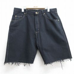 W36★古着 ラングラー Wrangler ショート パンツ ショーツ メンズ コットン 黒 ブラック デニム 25jul09 中古 ボトムス 短パン ショーパン ハーフ