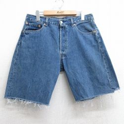 【20%OFF】W33★古着 リーバイス Levis 501 ショート パンツ ショーツ メンズ コットン 紺 ネイビー デニム 25jul09 中古 ボトムス 短パン ショーパン ハーフ