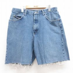 W37★古着 ラングラー Wrangler ショート パンツ ショーツ メンズ コットン 紺 ネイビー デニム 25jul09 中古 ボトムス 短パン ショーパン ハーフ
