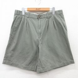 【50%OFF】W35★古着 ショート パンツ ショーツ メンズ コットン 緑系 グリーン 25jul09 中古 ボトムス 短パン ショーパン ハーフ