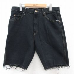 W35★古着 ラングラー Wrangler ショート パンツ ショーツ メンズ コットン 黒 ブラック デニム 【spe】 25jul09 中古 ボトムス 短パン ショーパン ハーフ