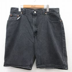 W37★古着 アリゾナジーンズ ショート パンツ ショーツ メンズ コットン 黒 ブラック デニム 25jul09 中古 ボトムス 短パン ショーパン ハーフ