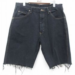 【20%OFF】W34★古着 ラングラー Wrangler ショート パンツ ショーツ メンズ コットン 黒 ブラック デニム 25jul10 中古 ボトムス 短パン ショーパン ハーフ