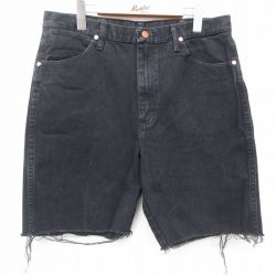 W35★古着 ラングラー Wrangler ショート パンツ ショーツ メンズ コットン 黒 ブラック デニム 25jul10 中古 ボトムス 短パン ショーパン ハーフ