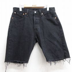 W33★古着 リーバイス Levis 501 ショート パンツ ショーツ メンズ コットン 黒 ブラック デニム 25jul09 中古 ボトムス 短パン ショーパン ハーフ
