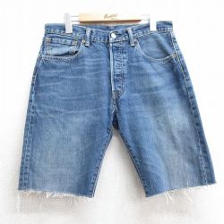 W32★古着 リーバイス Levis 501 ショート パンツ ショーツ メンズ ヒゲ 紺 ネイビー デニム 25jul10 中古 ボトムス 短パン ショーパン ハーフ