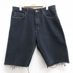 W36★古着 ラングラー Wrangler ショート パンツ ショーツ メンズ コットン 黒 ブラック デニム 25jul10 中古 ボトムス 短パン ショーパン ハーフ