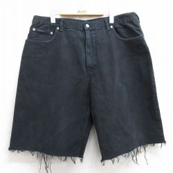 W40★古着 カルバンクライン Calvin Klein ショート パンツ ショーツ メンズ コットン 黒 ブラック デニム 25jul10 中古 ボトムス 短パン ショーパン ハーフ