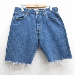 【20%OFF】W34★古着 リーバイス Levis 501 ショート パンツ ショーツ メンズ コットン 紺 ネイビー デニム 25jul10 中古 ボトムス 短パン ショーパン ハーフ
