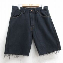 W34★古着 ラスラー ショート パンツ ショーツ メンズ 黒 ブラック デニム 25jul10 中古 ボトムス 短パン ショーパン ハーフ