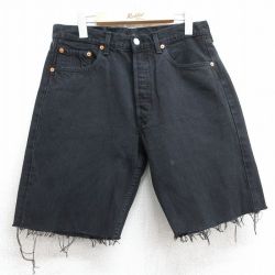 W32★古着 リーバイス Levis 501 ショート パンツ ショーツ メンズ コットン フランス製 黒 ブラック デニム 【spe】 25jul10 中古 ボトムス 短パン ショーパン ハーフ