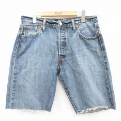 【20%OFF】W34★古着 リーバイス Levis 501 ショート パンツ ショーツ メンズ ヒゲ コットン 紺 ネイビー デニム 25jul11 中古 ボトムス 短パン ショーパン ハーフ