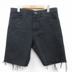 【20%OFF】W34★古着 ラングラー Wrangler ショート ランチャー パンツ ショーツ メンズ 黒 ブラック 25jul11 中古 ボトムス 短パン ショーパン