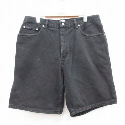 W36★古着 カルバンクライン Calvin Klein ショート パンツ ショーツ メンズ コットン 黒 ブラック デニム 【spe】 25jul17 中古 ボトムス 短パン ショーパン ハーフ