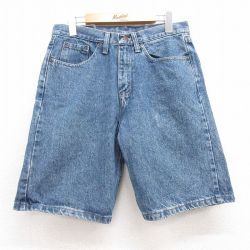 W32★古着 ラングラー Wrangler ショート パンツ ショーツ メンズ コットン 紺 ネイビー デニム 25jul17 中古 ボトムス 短パン ショーパン ハーフ