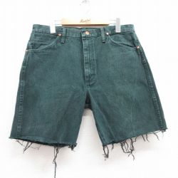 W36★古着 ラングラー Wrangler ショート パンツ ショーツ メンズ コットン 緑 グリーン デニム 25jul17 中古 ボトムス 短パン ショーパン ハーフ
