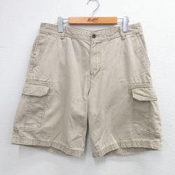 W34★古着 IZOD ショート カーゴ パンツ ショーツ メンズ コットン ベージュ カーキ 25jul17 中古 ボトムス 短パン ショーパン