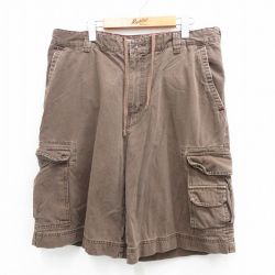 【20%OFF】W38★古着 ショート カーゴ パンツ ショーツ メンズ コットン 茶 ブラウン 25jul17 中古 ボトムス 短パン ショーパン
