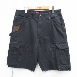 【20%OFF】W35★古着 ラングラー Wrangler ショート カーゴ パンツ ショーツ メンズ リップストップ コットン 黒 ブラック 25jul17 中古 ボトムス 短パン ショーパン